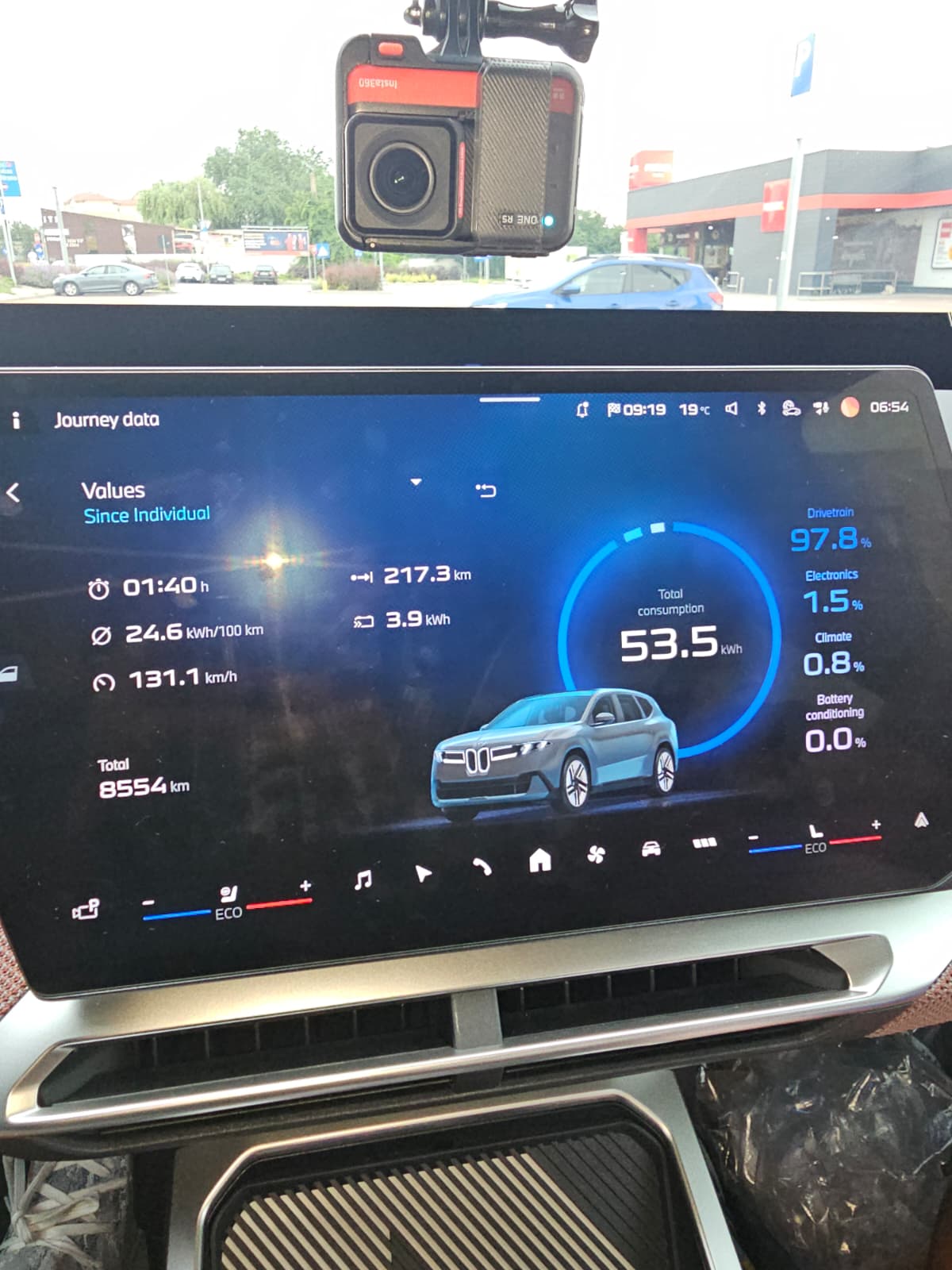 Dashboard BMW iX3 la Ovidiu, 06:54, 24,6 kWh/100 km